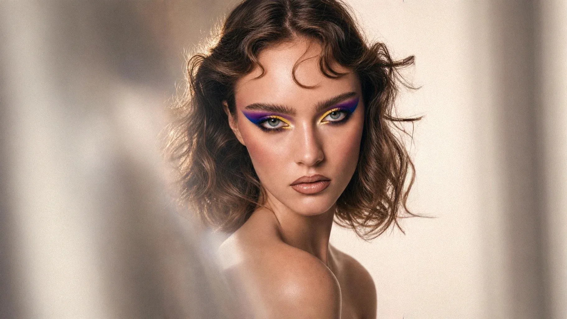 Finished beauty portrait created through the connected Oro palette, crop, color match, image expansion, and authenticity grain workflow.